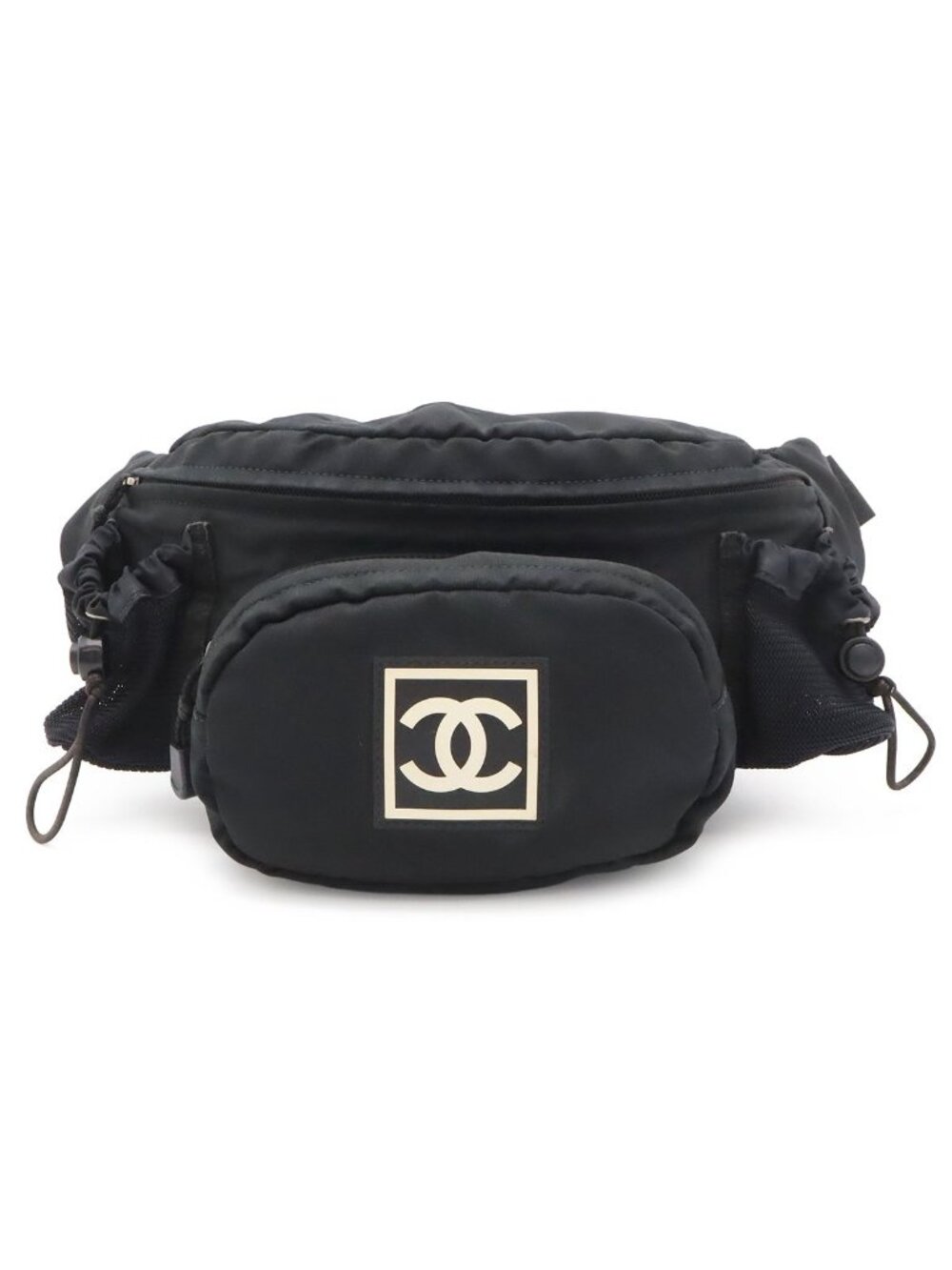 Chanel Sports Line CC Logo Waist Pouch Bag Nylon Canvas Black